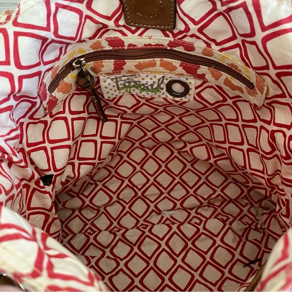 FOSSIL Vintage Leather Canvas Geometric Tote Shoulder Bag Boho Casual Key Charm - Picture 7 of 10